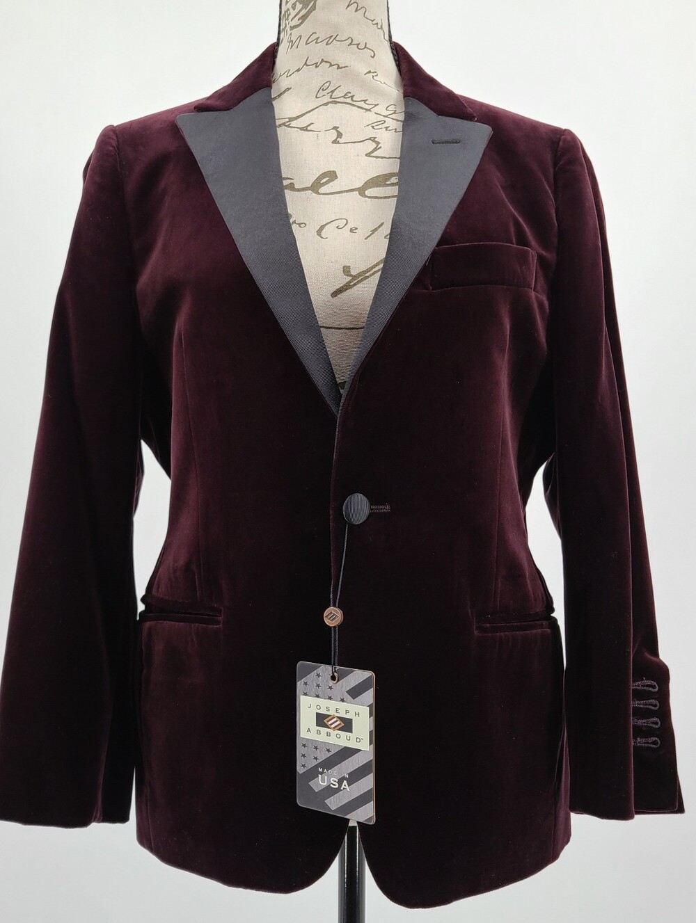 Joseph Abboud Men's Velvet Dinner Jacket in Deep Burgundy Size 36 Short